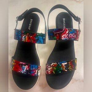 Bamboo Effie Women's Size 9 Multicolor Abstract Open-Toed Platform Sandals 👀